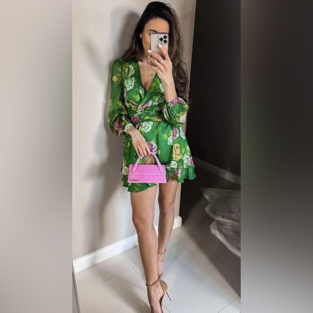 New with tags green Zara floral dress size small